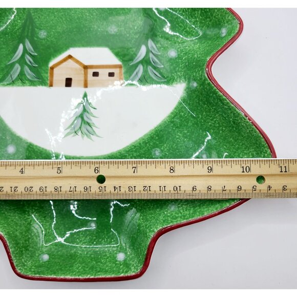 The Cellar Log Cabin Christmas 13" Tree Shaped Holiday Serving Dish 2001 Macys - Picture 6 of 10